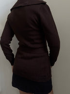 Vintage Dark Brown Button + Belted Cable Knit Size Small