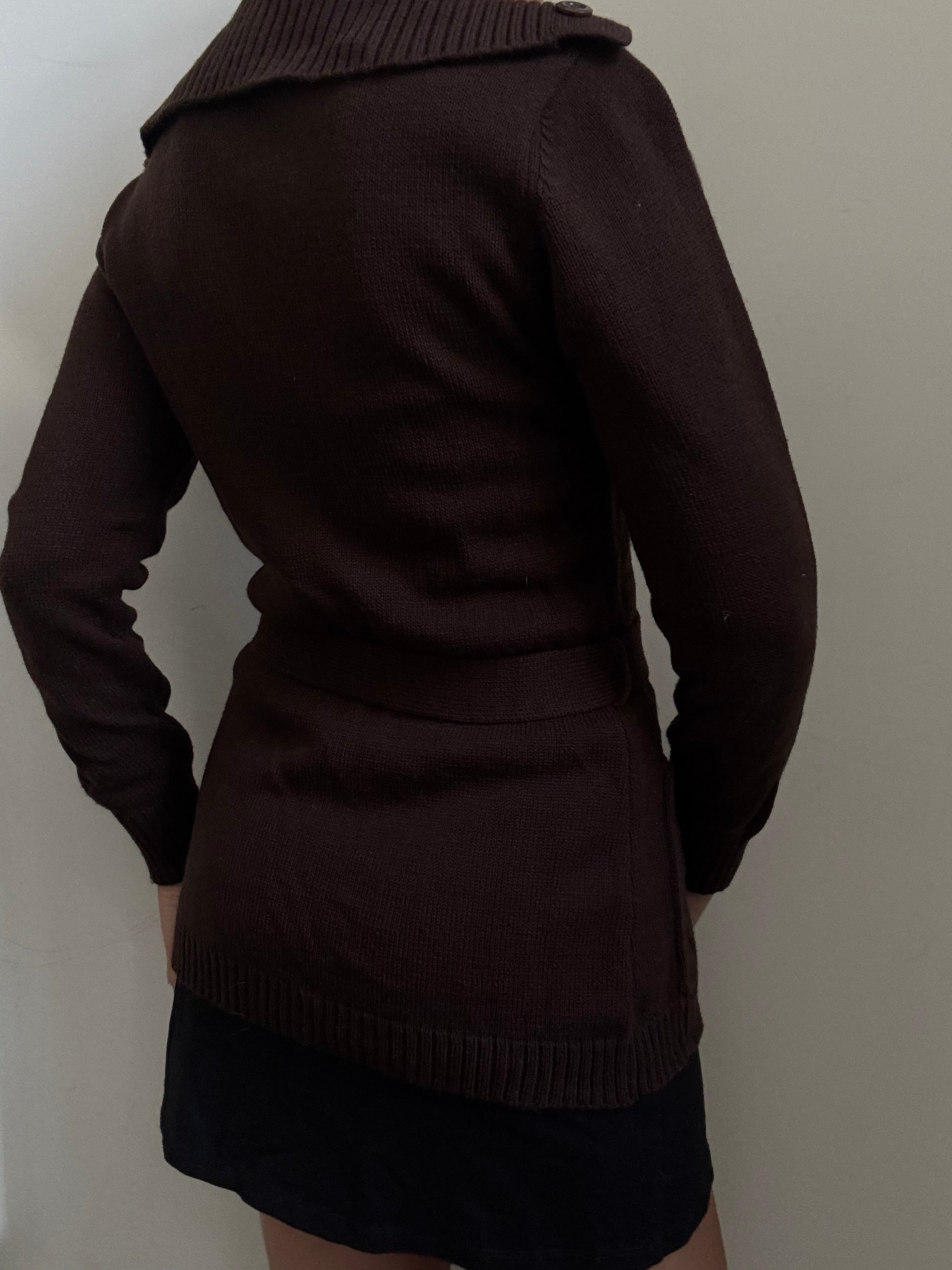 Vintage Dark Brown Button + Belted Cable Knit Size Small