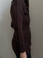 Vintage Dark Brown Button + Belted Cable Knit Size Small