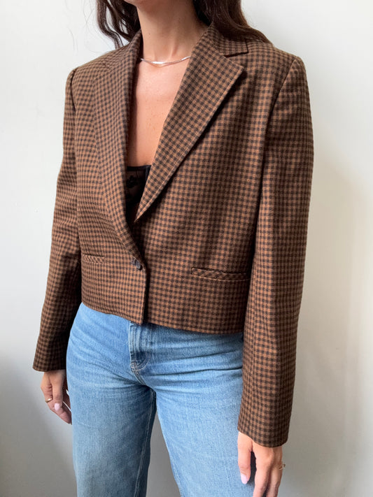 Vintage Wool Black + Brown Houndstooth Blazer Size Small