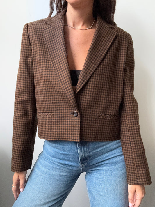 Vintage Wool Black + Brown Houndstooth Blazer Size Small