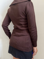 Vintage Dark Brown Button + Belted Cable Knit Size Small