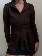 Vintage Dark Brown Button + Belted Cable Knit Size Small