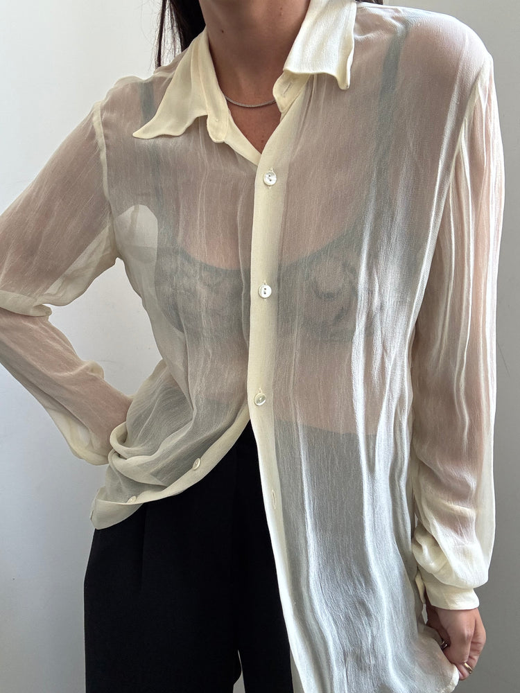 Vintage French Cream Sheer Blouse Size Medium