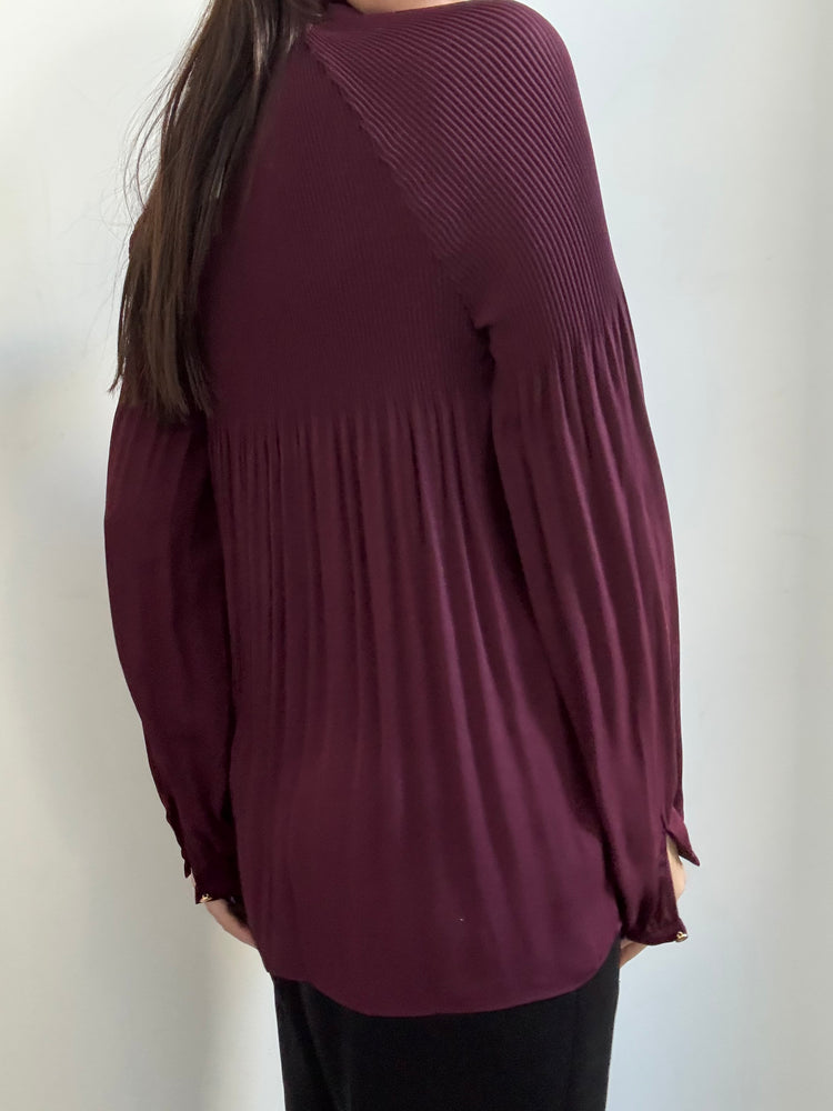 Pre-Loved Ralph Lauren Maroon Pleated Blouse Size Small