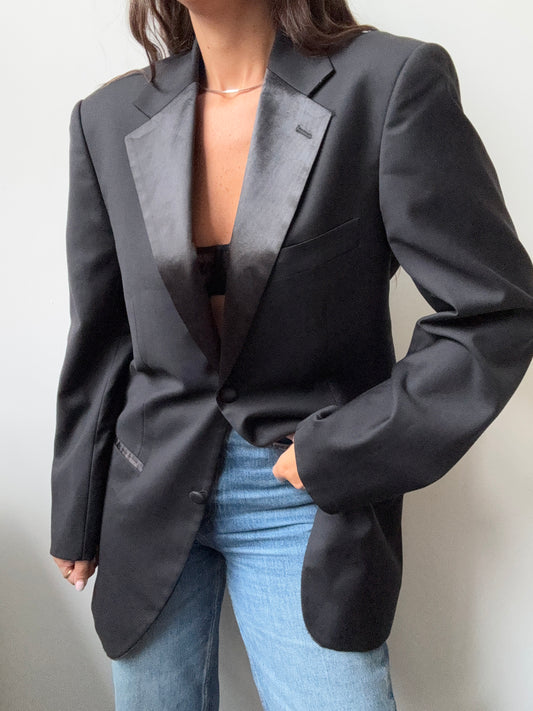Vintage Wool Black Tuxedo Blazer Size Medium