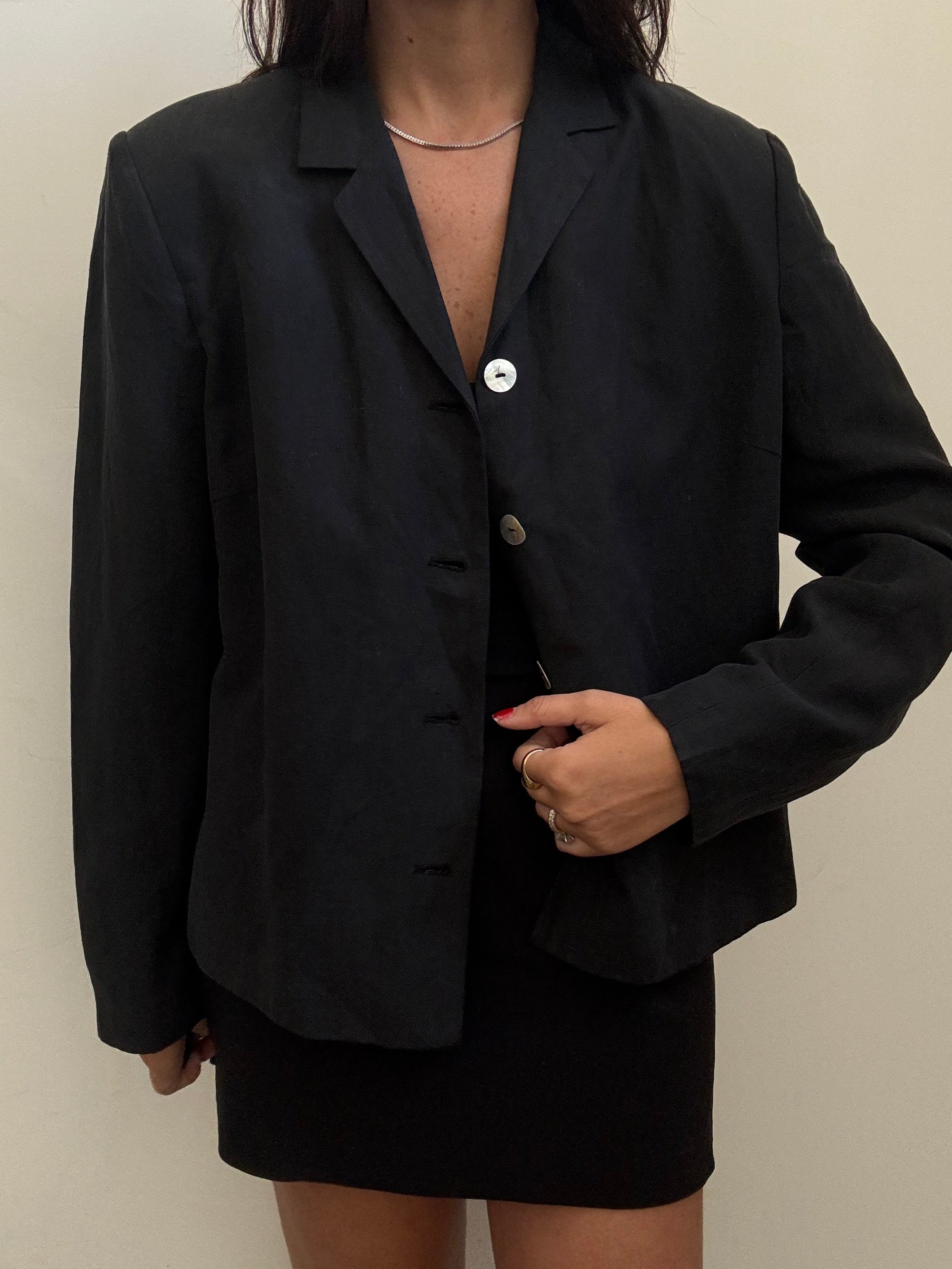 Vintage Black Silk + Linen Classic Blazer Size Large