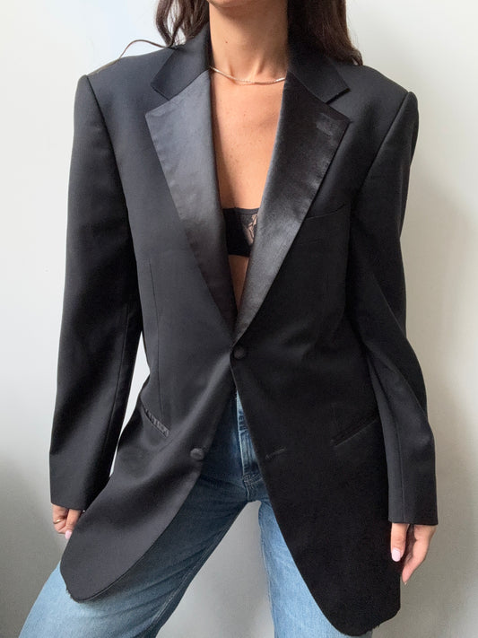 Vintage Wool Black Tuxedo Blazer Size Medium