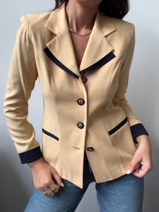 Vintage Beige + Black Blazer Size Small
