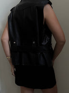 Vintage Faux Leather Black Moto Vest Size Medium