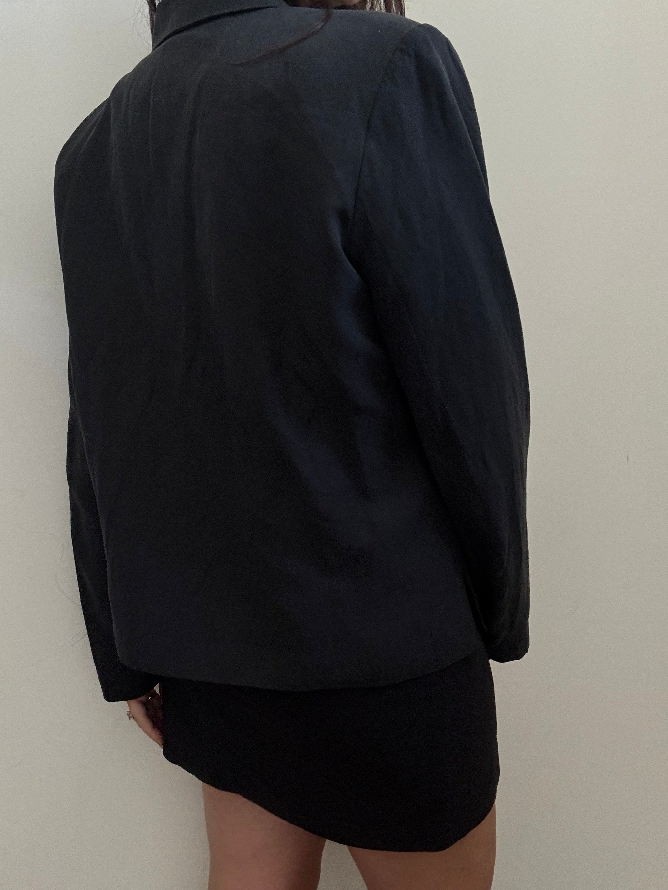 Vintage Black Silk + Linen Classic Blazer Size Large