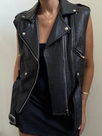 Vintage Faux Leather Black Moto Vest Size Medium