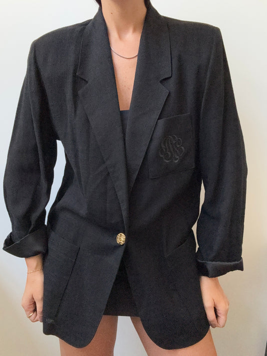 Vintage Black Lightweight Woven Blazer Size Medium