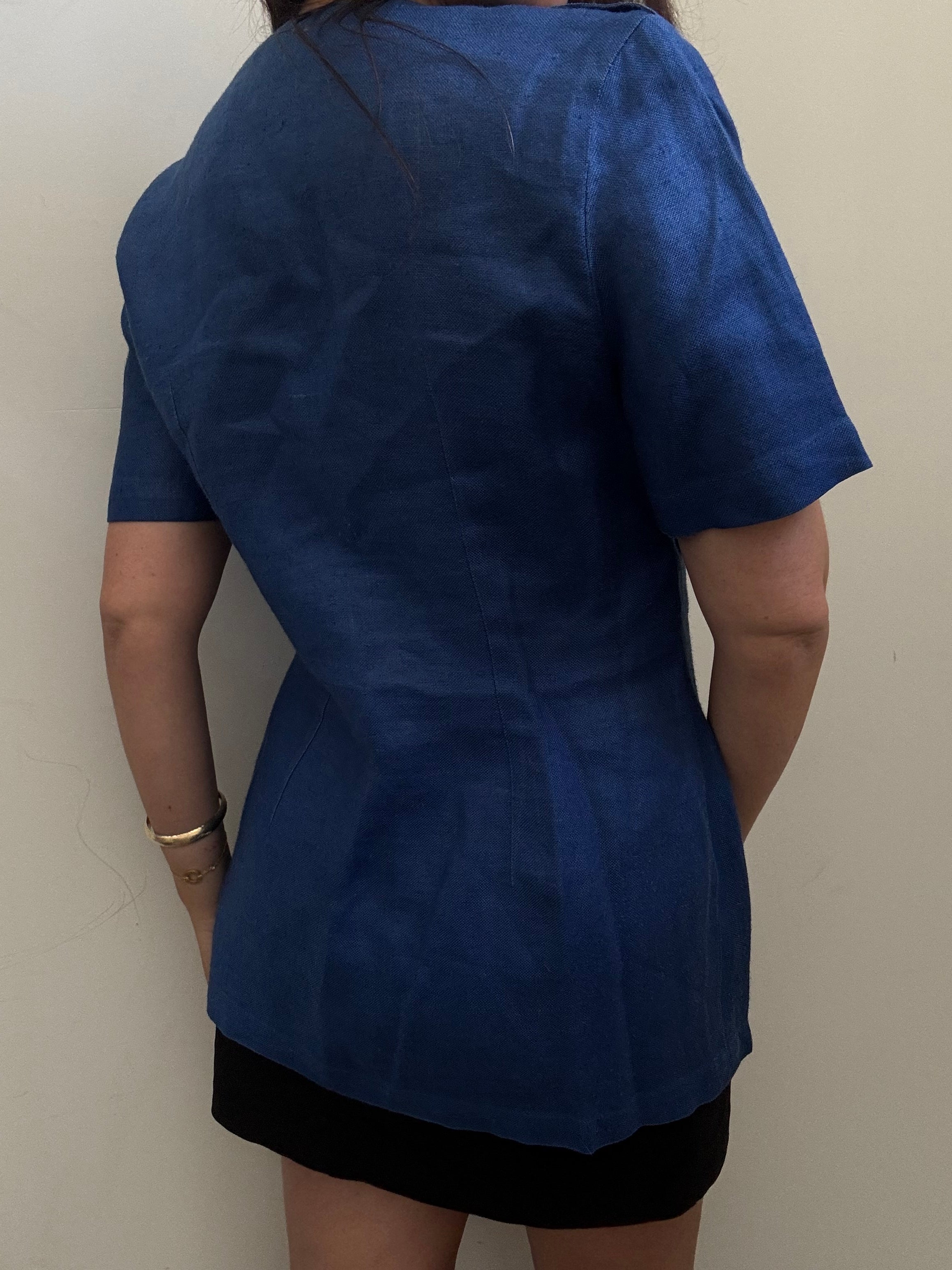 Vintage 1970s Linen Blue Structured Top Size Medium