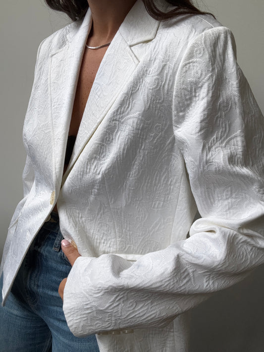 Vintage White Jacquard Textured Blazer Size Medium