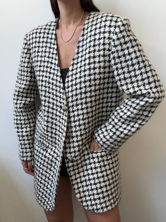 Vintage Black + White Houndstooth Blazer Size Medium