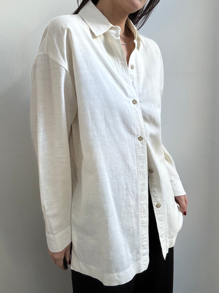 Vintage White Linen Button Up Blouse Size Medium