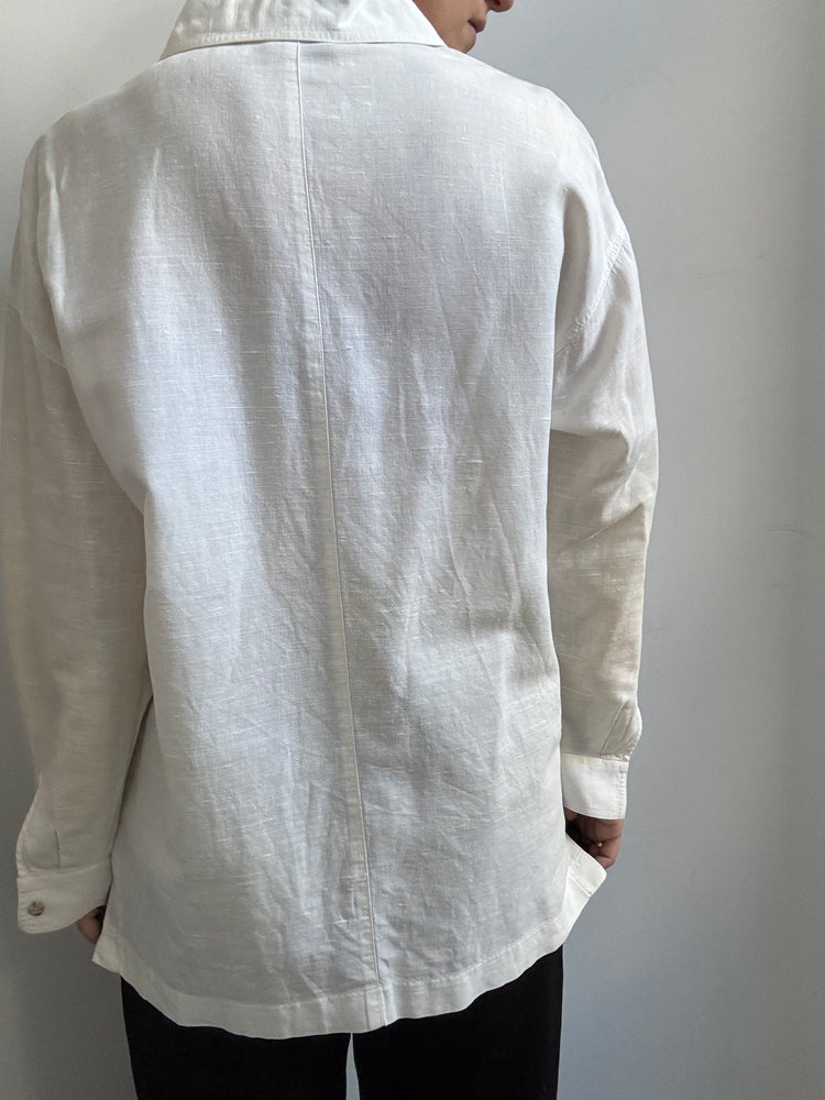 Vintage White Linen Button Up Blouse Size Medium