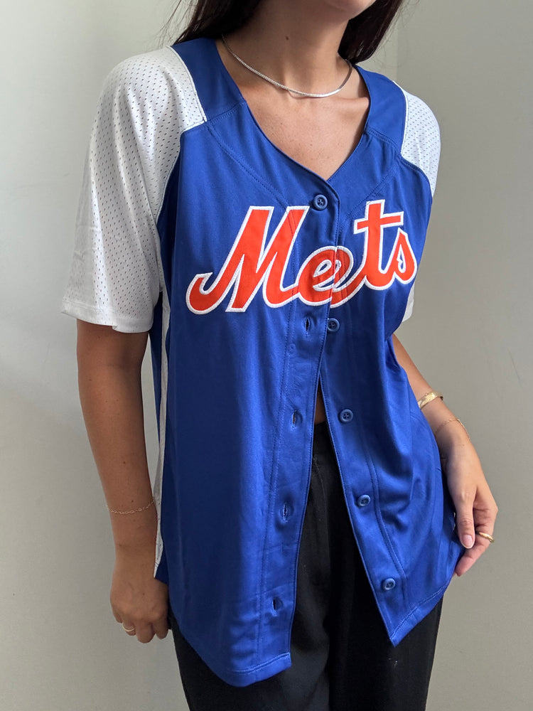 Vintage Button-Down Mets Baseball Jersey Size Large