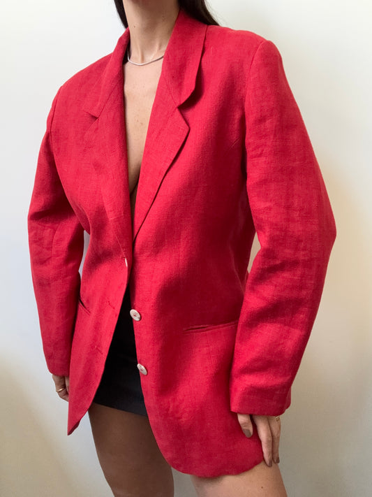Vintage Linen Red Woven Blazer Size Large