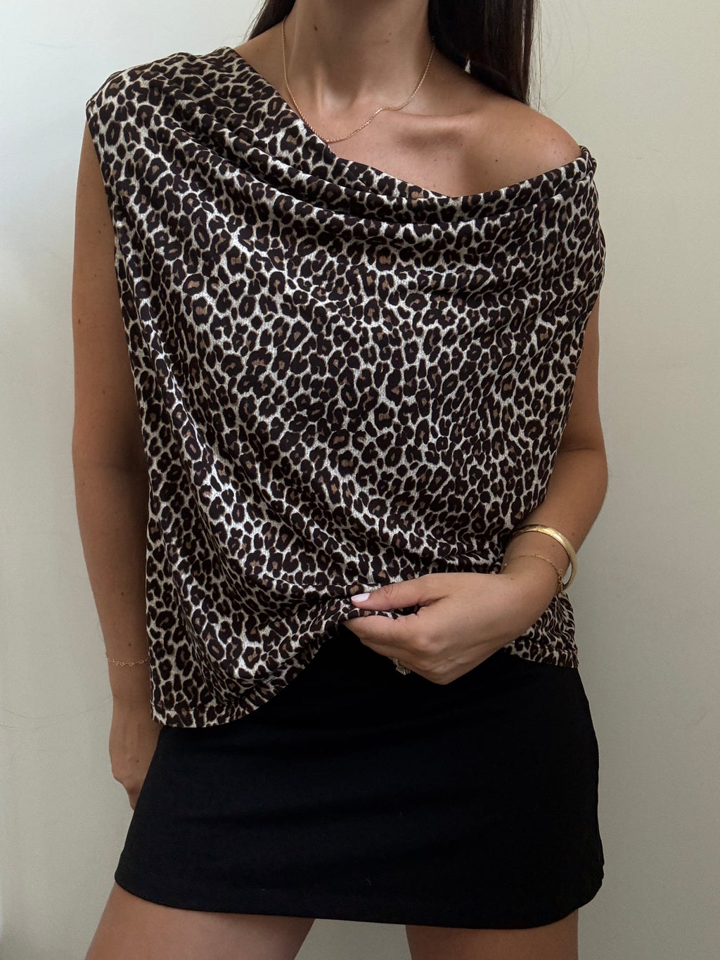 Vintage Cheetah Cowl Neck Stretch Tank Size X-Large