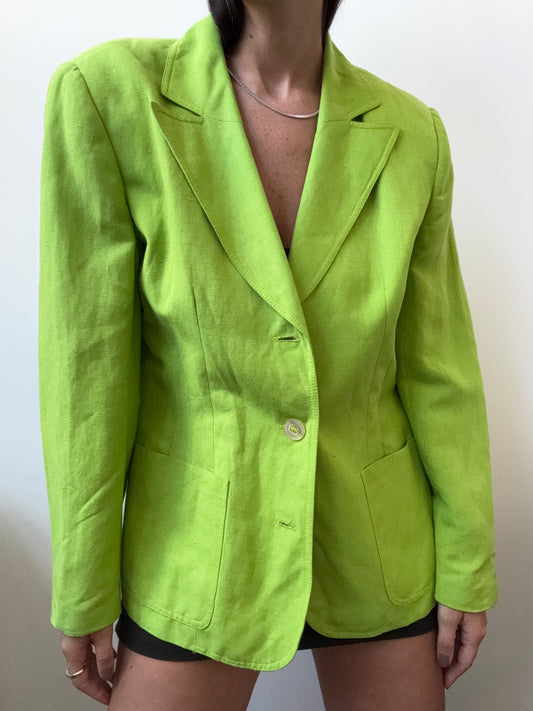 Vintage Linen Green Woven Blazer Size Large