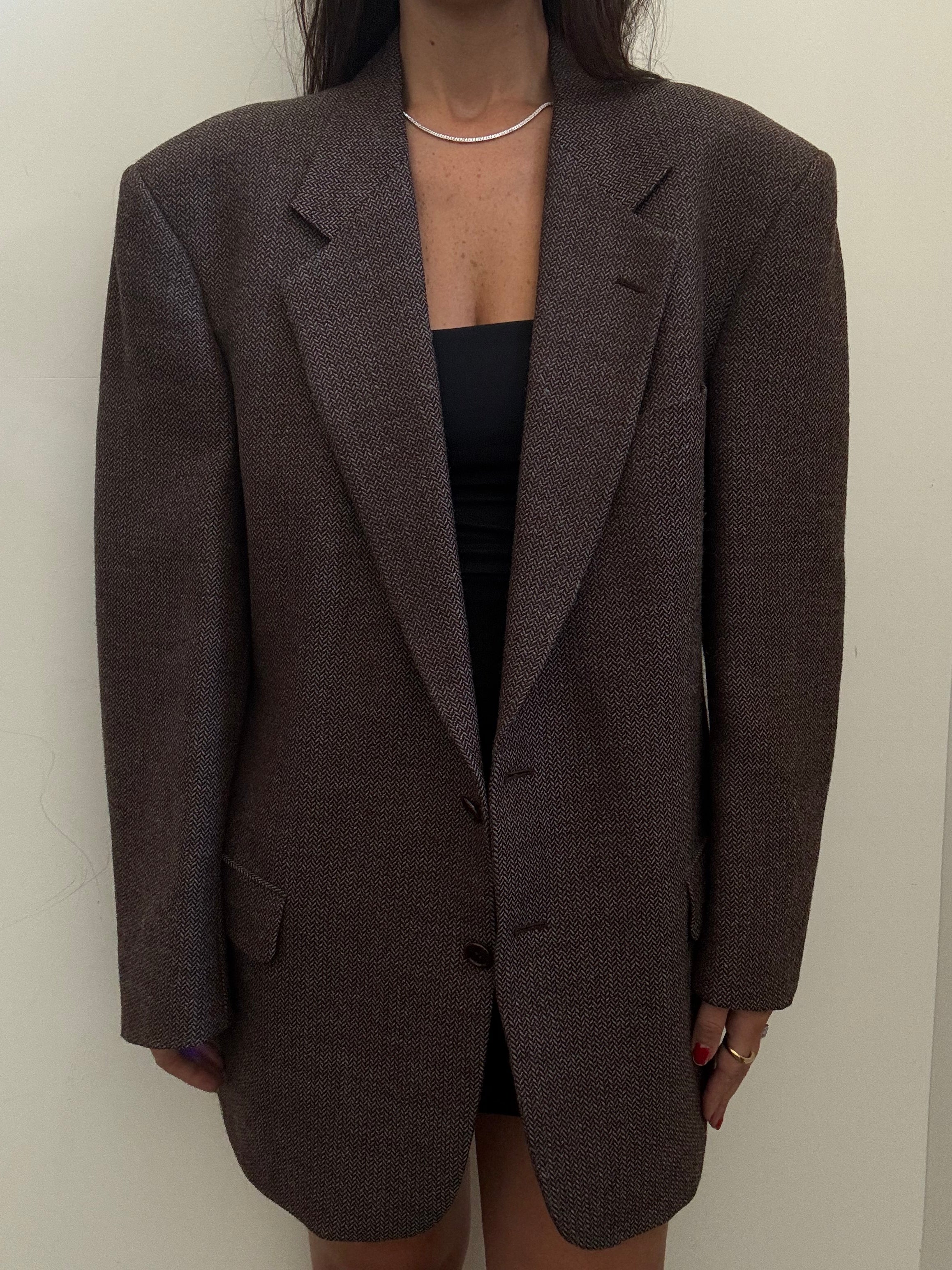 Vintage Valentino Brown Herringbone Blazer Size Mens's Large