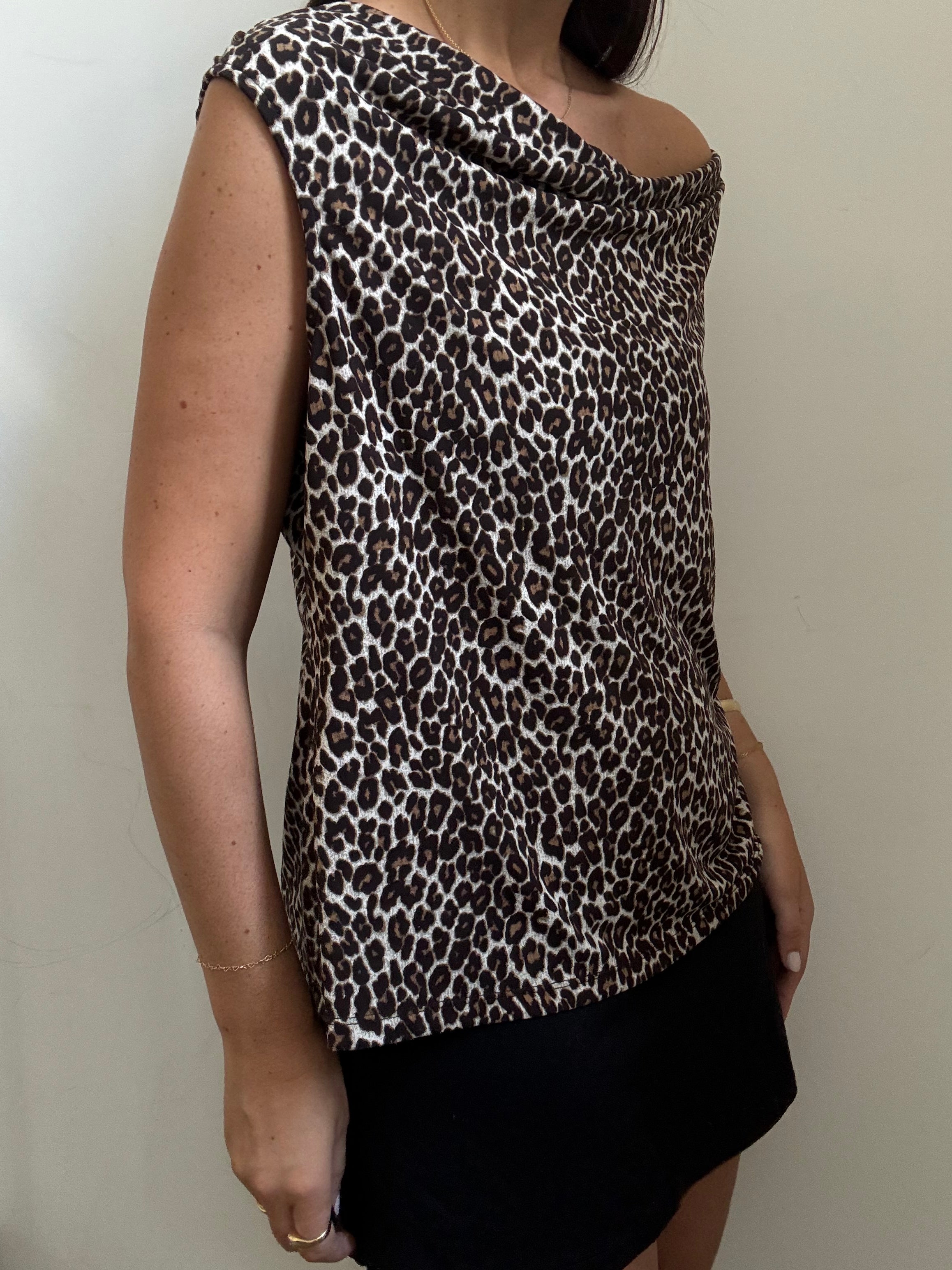 Vintage Cheetah Cowl Neck Stretch Tank Size X-Large