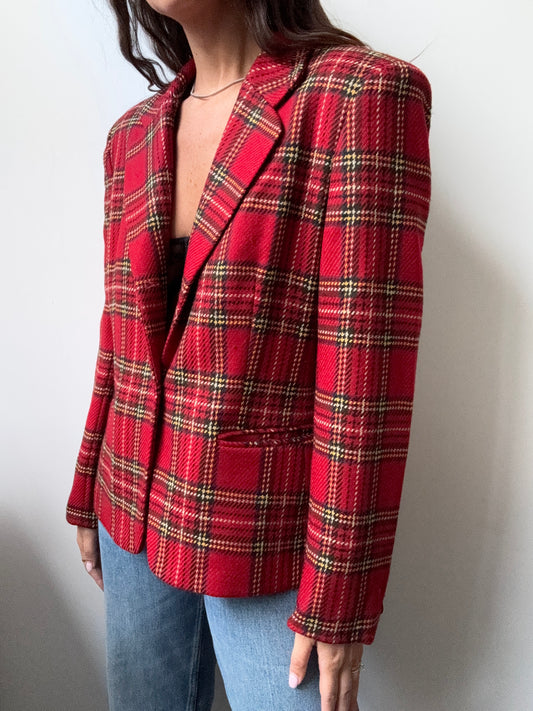 Vintage Red Plaid Blazer Size Medium