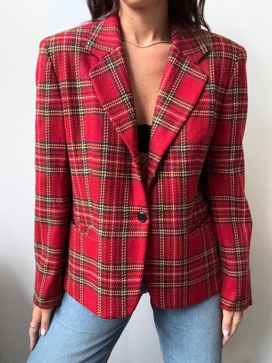Vintage Red Plaid Blazer Size Medium