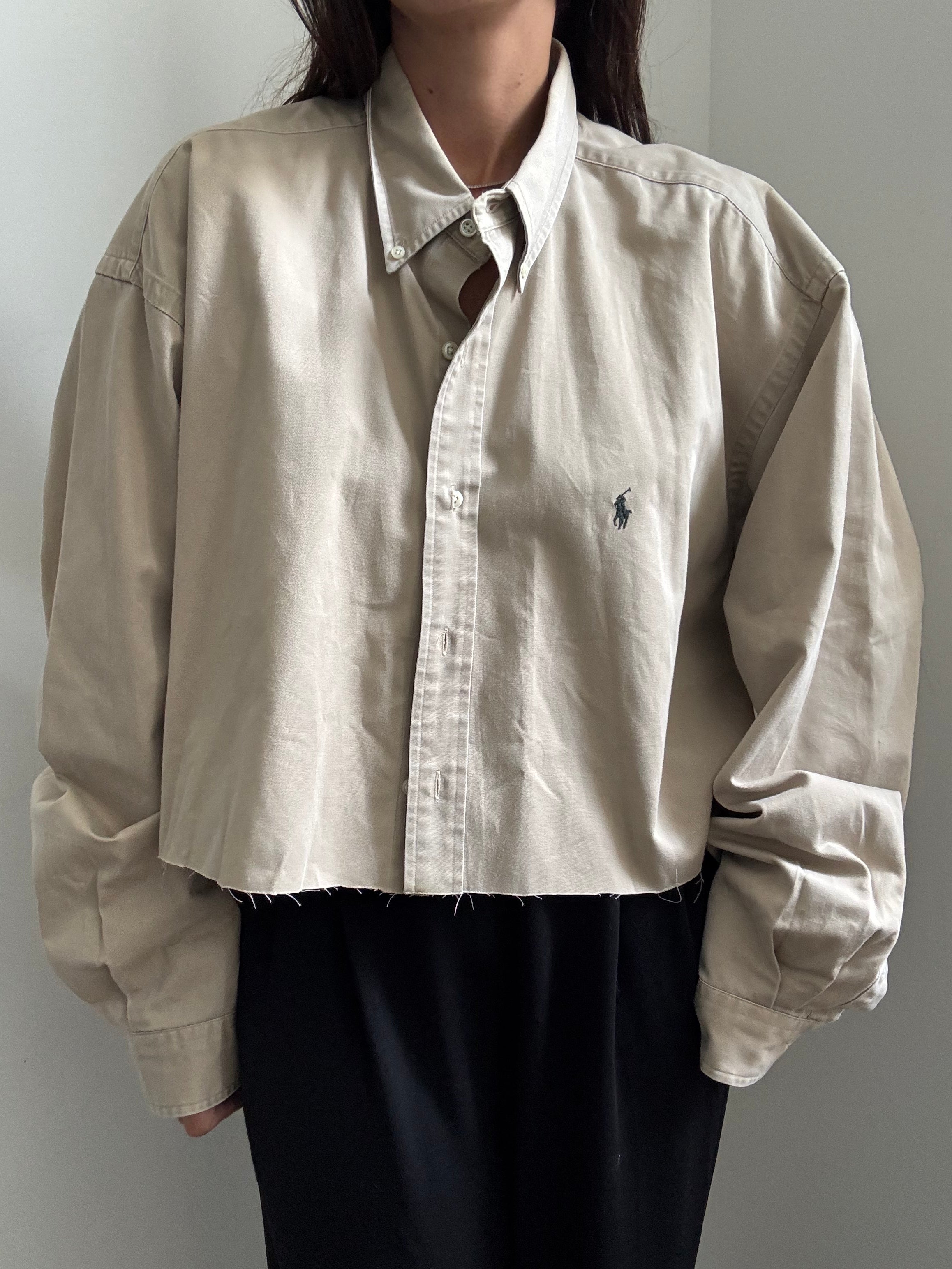 Vintage Khaki Ralph Lauren Cropped Button Down Size XL