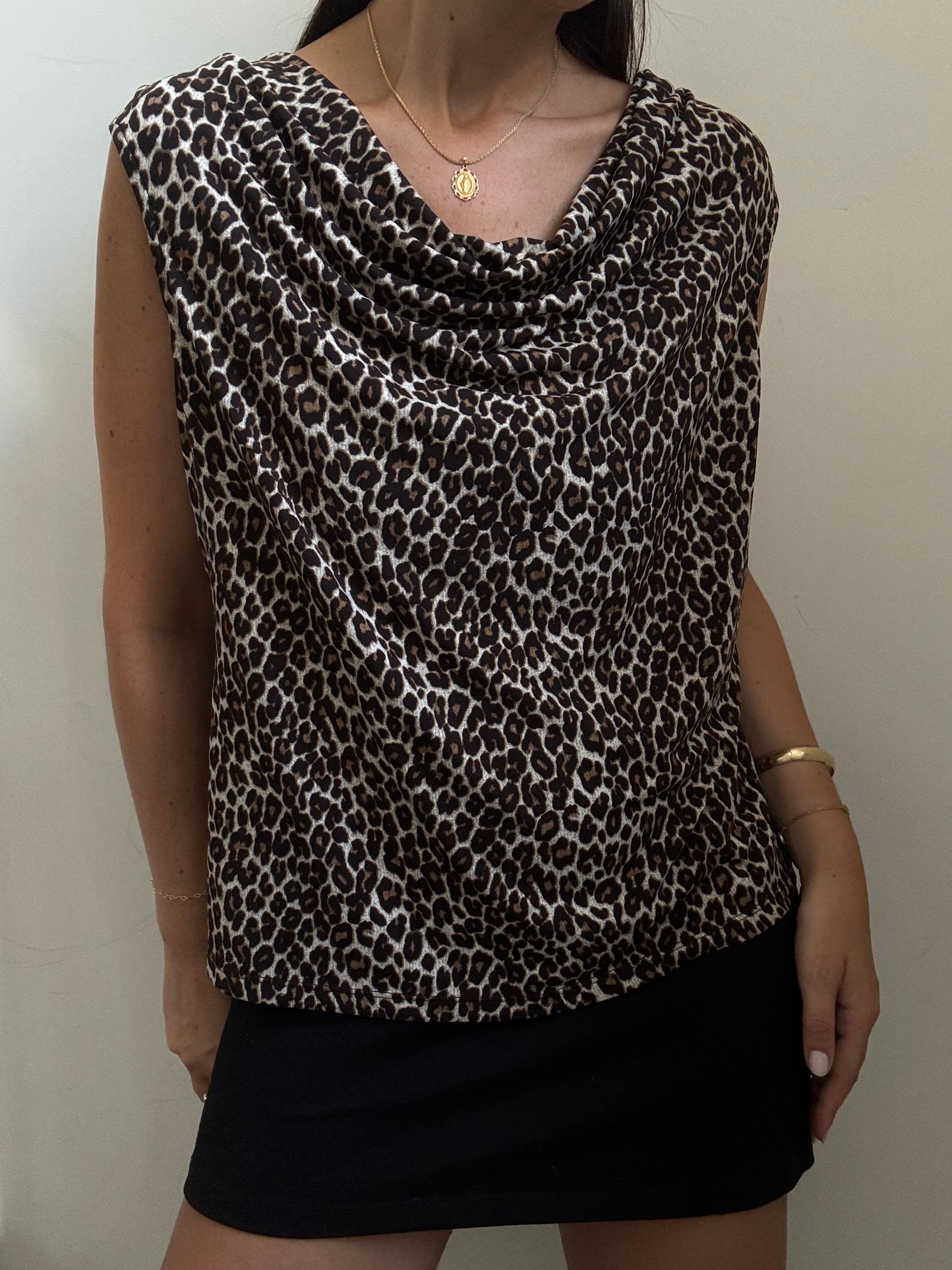 Vintage Cheetah Cowl Neck Stretch Tank Size X-Large