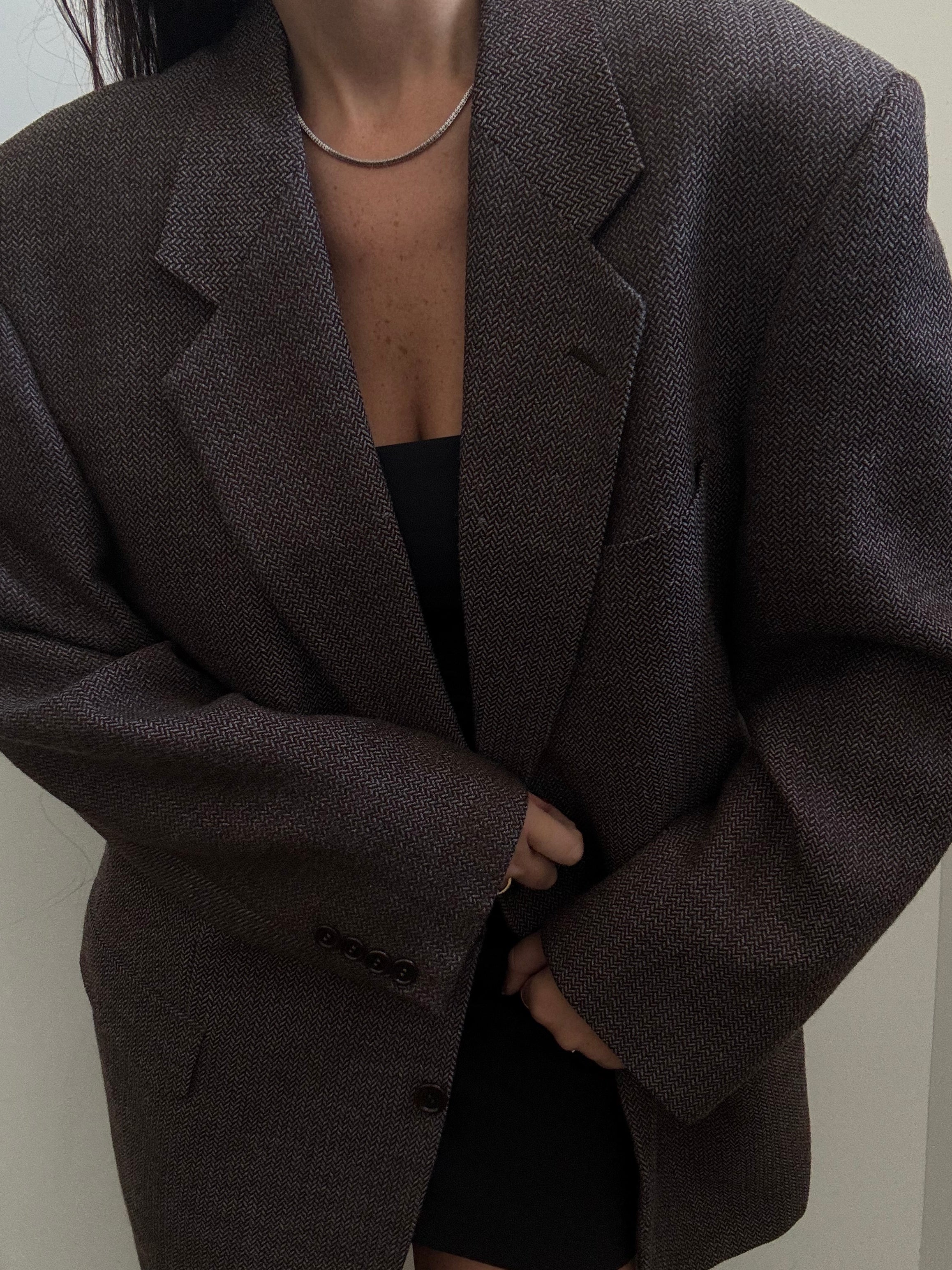 Vintage Valentino Brown Herringbone Blazer Size Mens's Large
