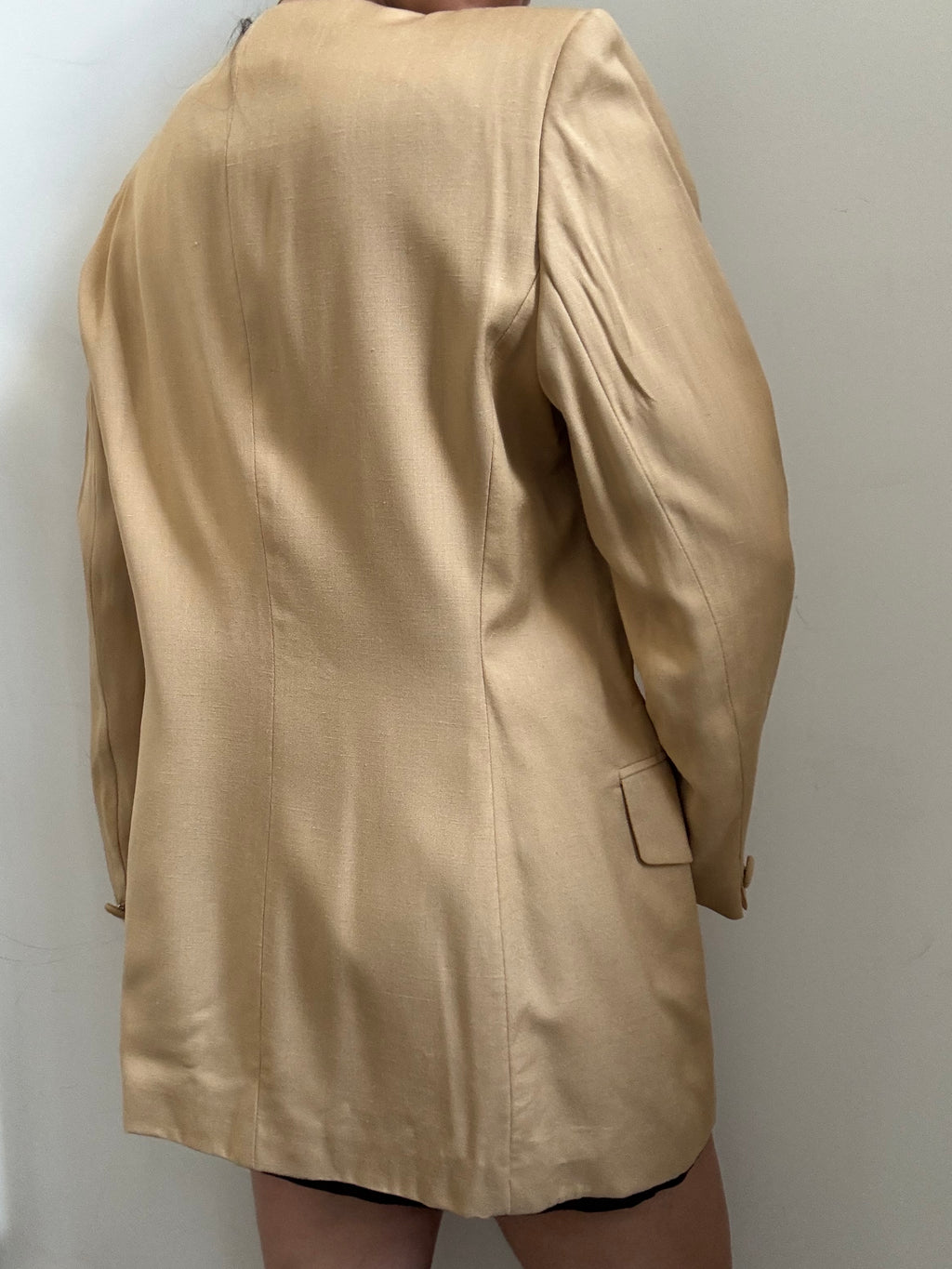 Vintage Tan Multi Buttoned Collarless Blazer Size 10