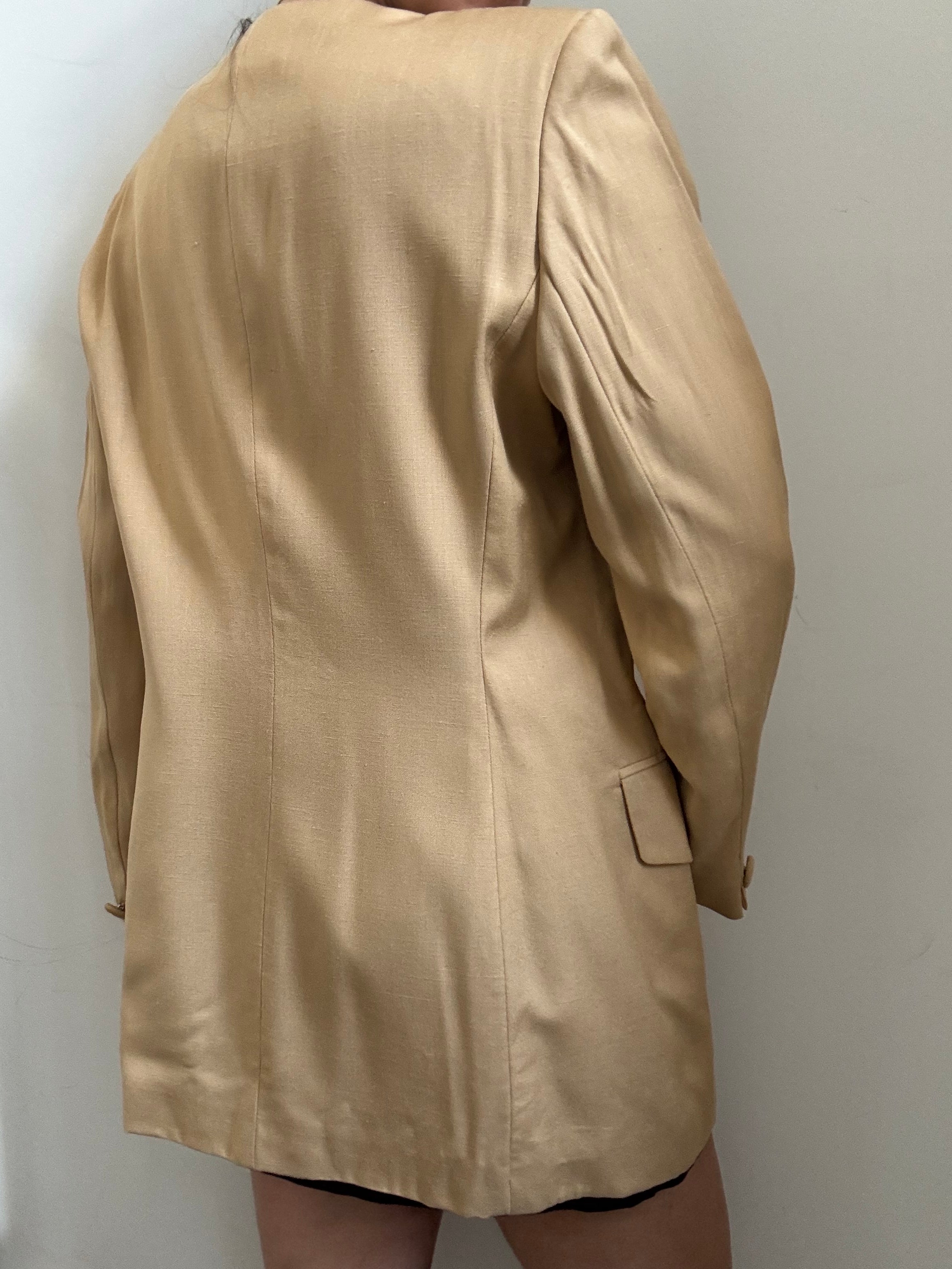 Vintage Tan Multi Buttoned Collarless Blazer Size 10