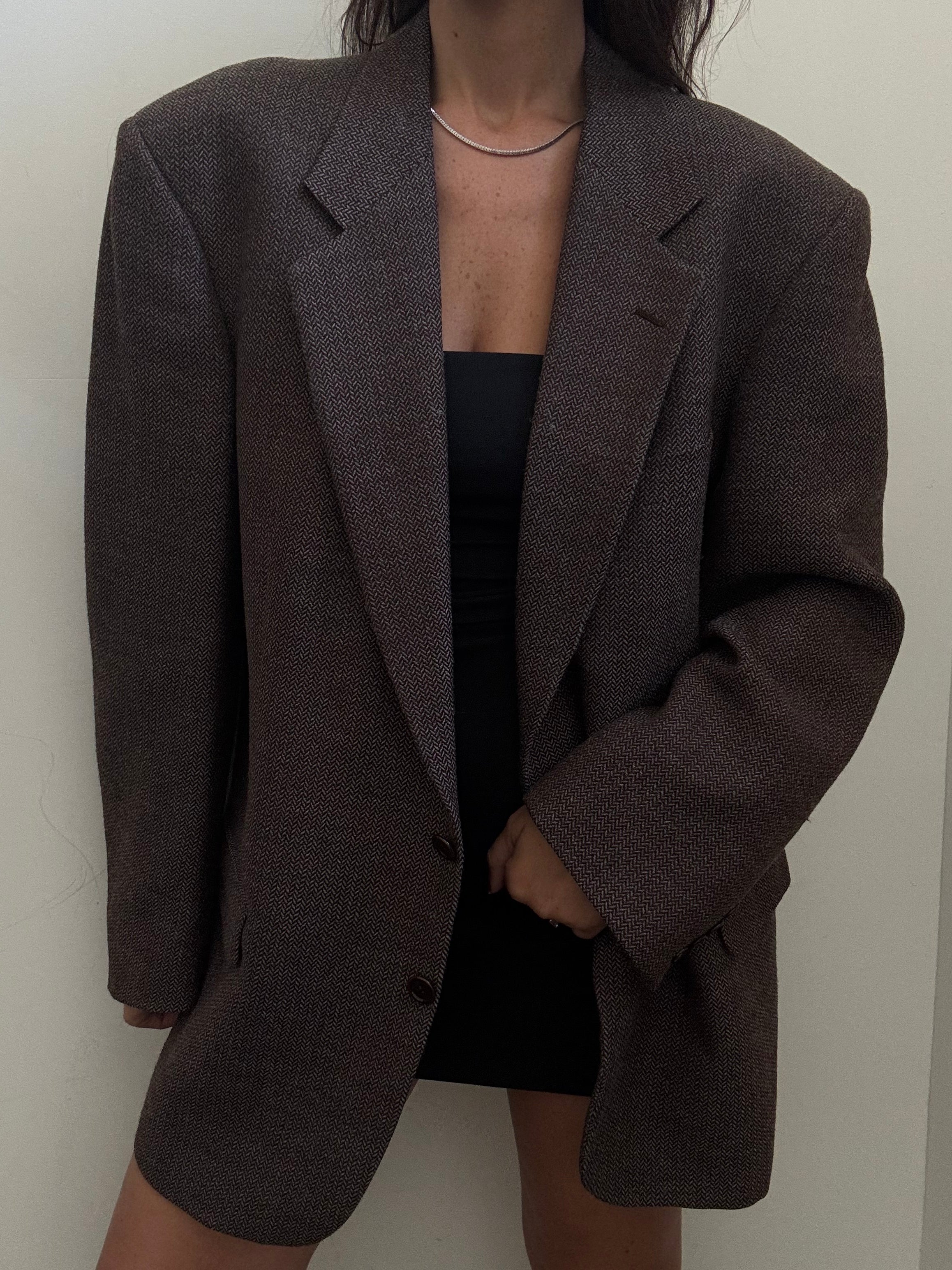 Vintage Valentino Brown Herringbone Blazer Size Mens's Large