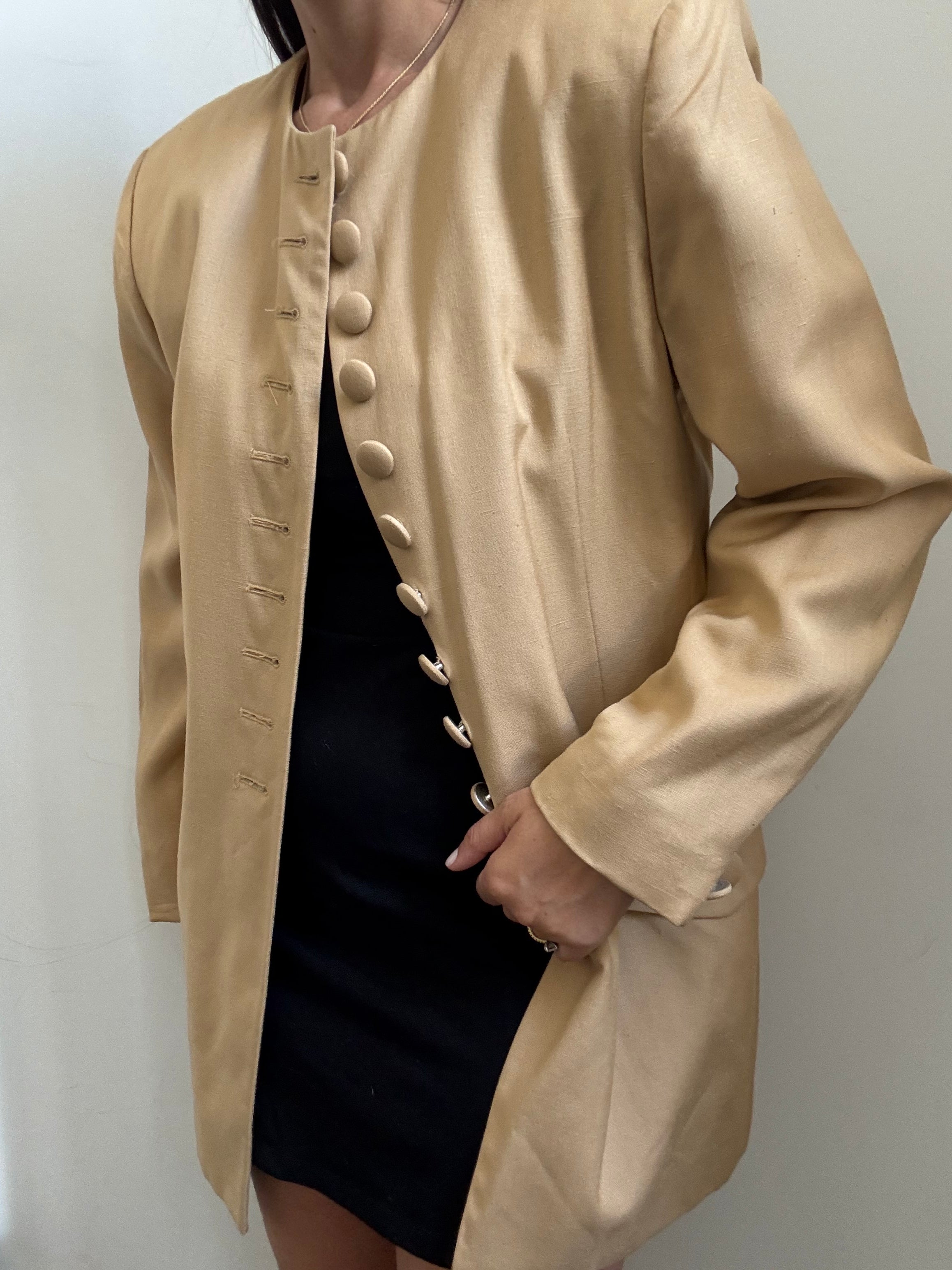 Vintage Tan Multi Buttoned Collarless Blazer Size 10