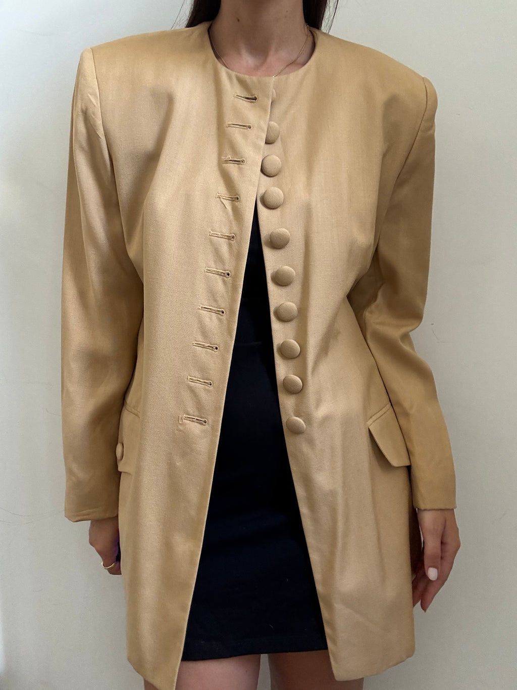 Vintage Tan Multi Buttoned Collarless Blazer Size 10