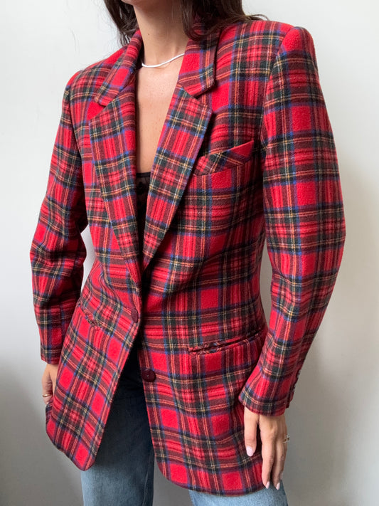 Vintage Red Tartan Plaid Patterned Blazer Size Medium