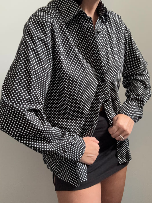 Vintage Black + White Polka Dot Button-Up Size Medium