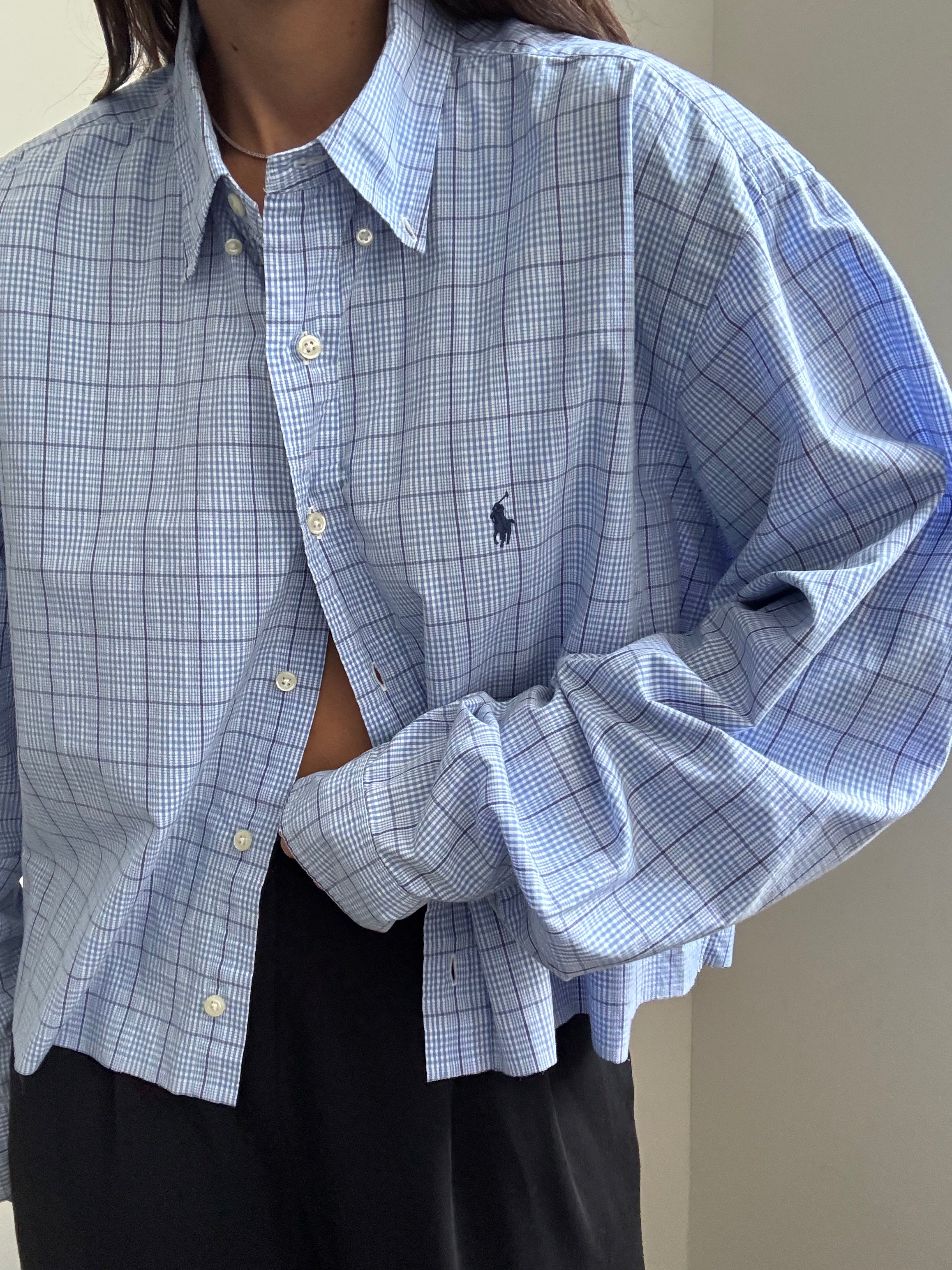 Vintage Ralph Lauren Blue Plaid Button Down Size XL