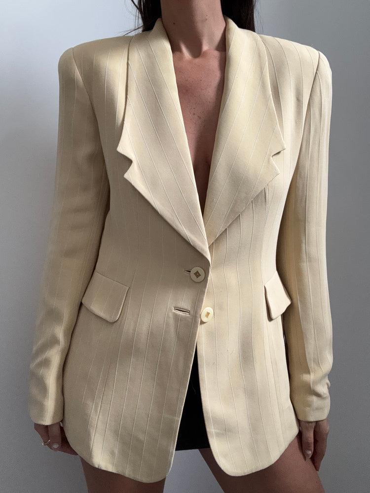 Vintage Yellow + White Striped Blazer Size Medium