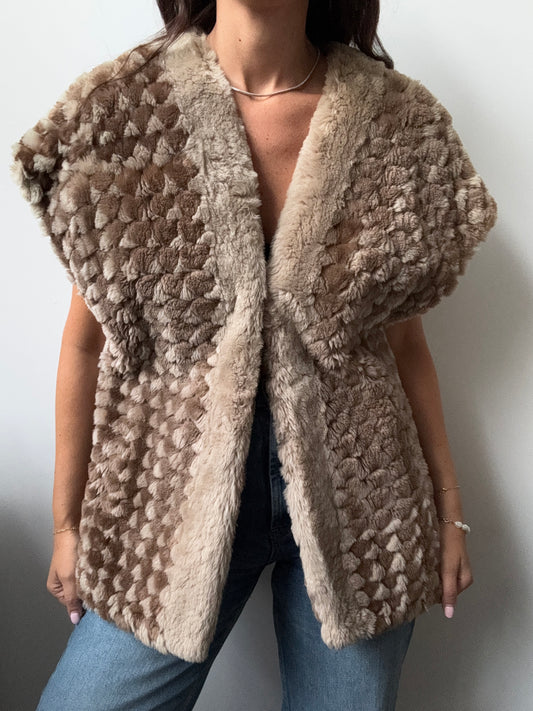 Vintage Tan Faux Fur Vest Size Large