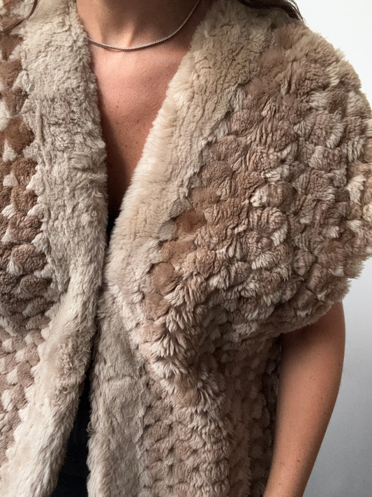 Vintage Tan Faux Fur Vest Size Large