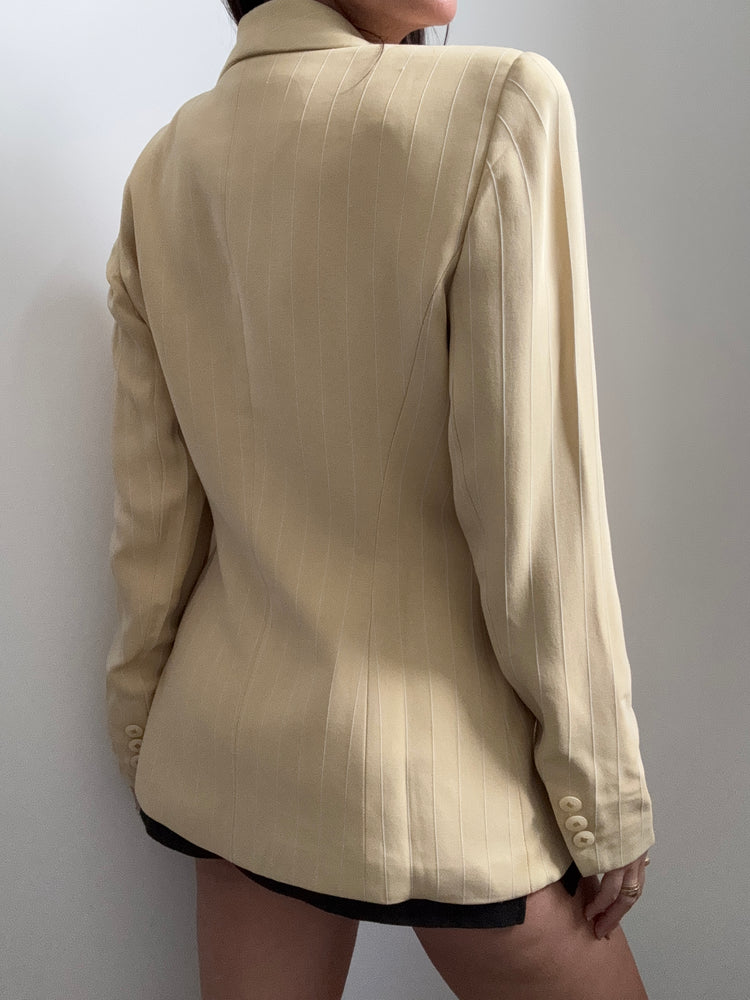 Vintage Yellow + White Striped Blazer Size Medium