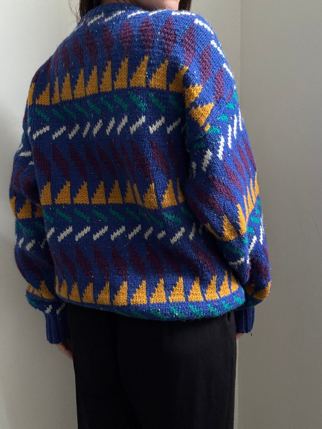 Vintage Wool Blue Geometric Sweater Size Large
