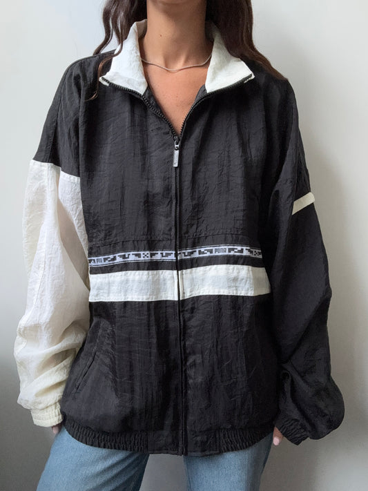 Vintage Puma Black + White Windbreaker Jacket Size Large