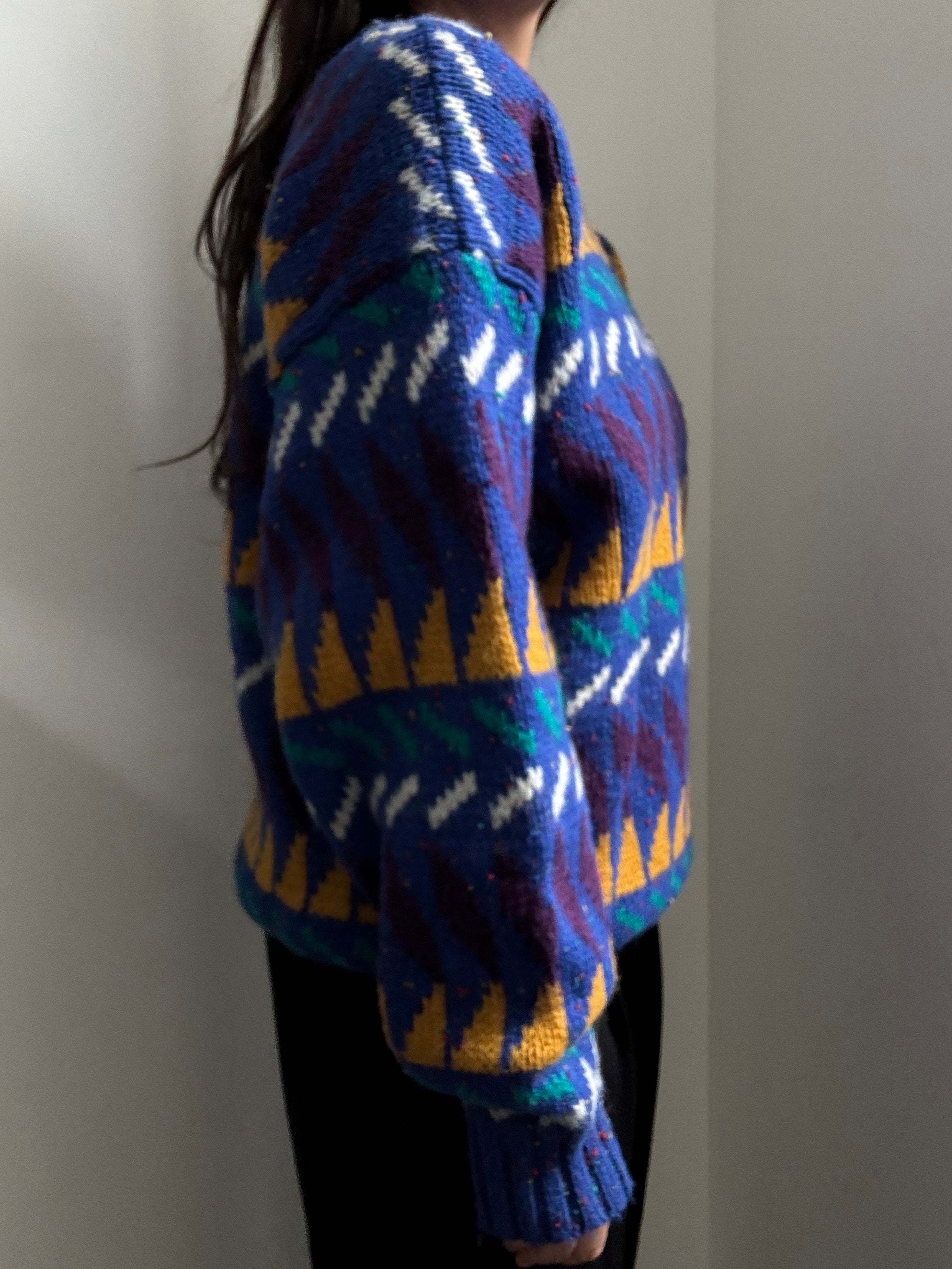 Vintage Wool Blue Geometric Sweater Size Large