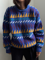 Vintage Wool Blue Geometric Sweater Size Large