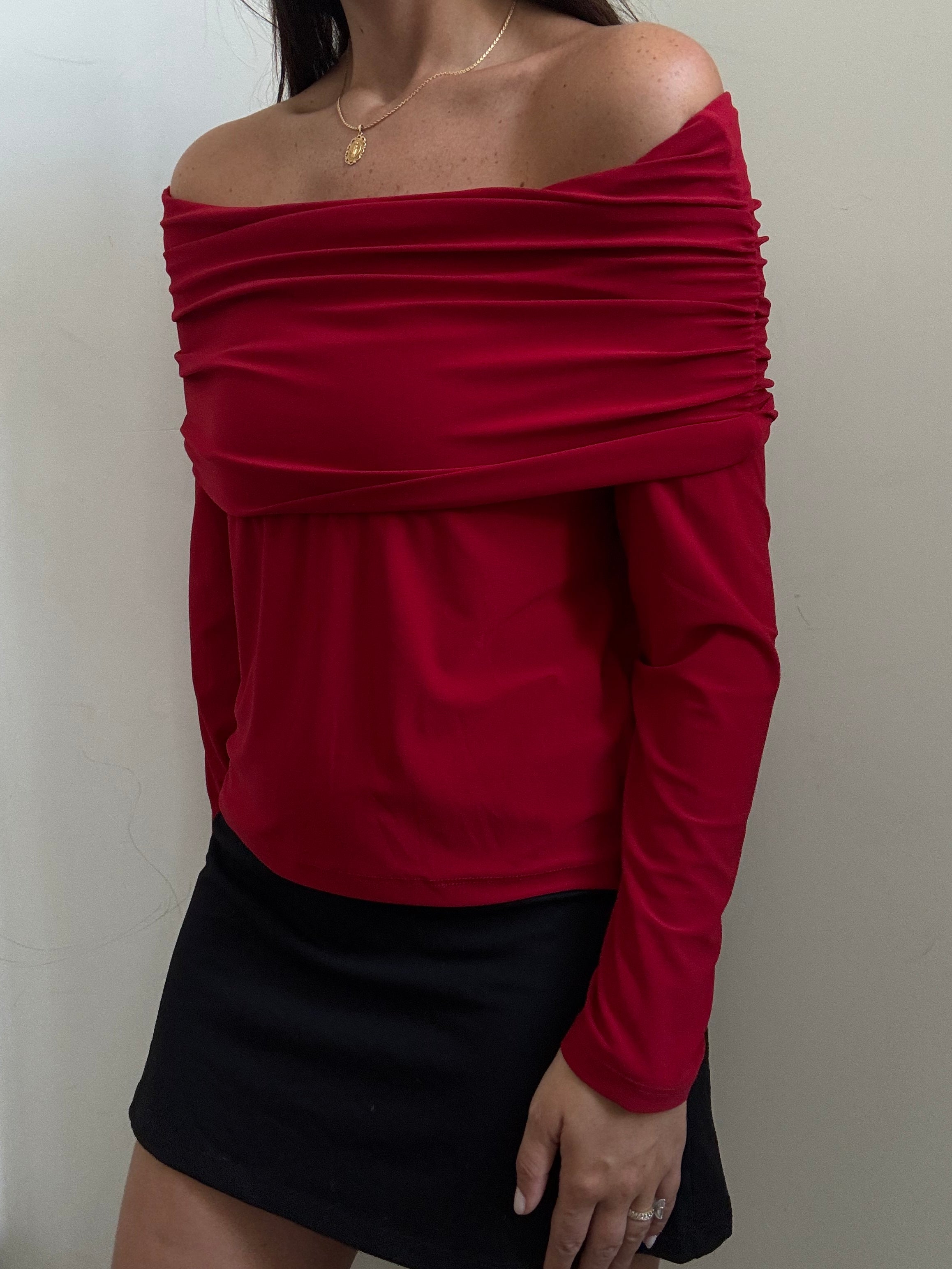 Vintage Red Off The Shoulder Stretch Top Size Medium